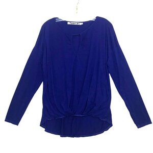 Michael Stars Womens Long Sleeve Top Purple One Size OS Keyhole Crew Neck
